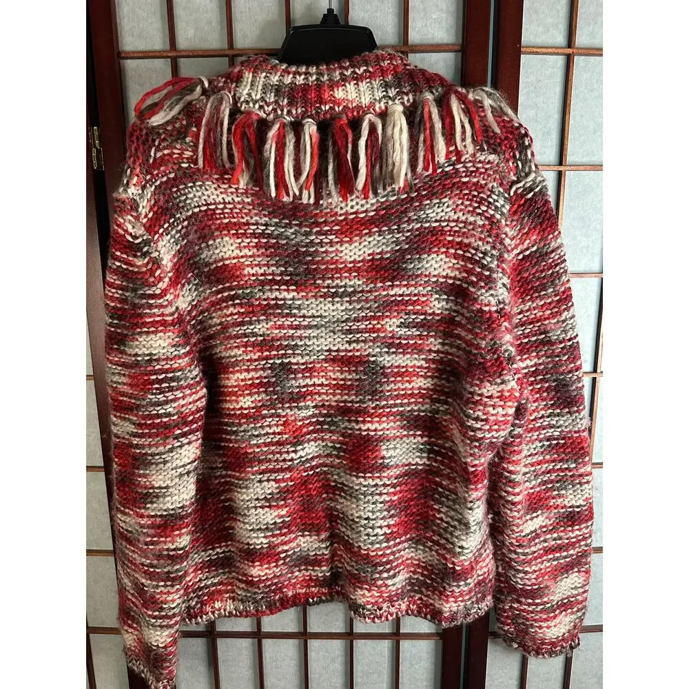 Vintage Ruby Rd. chunky knit cardigan sweater with fringe detail